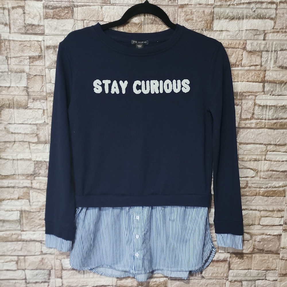 Primark Stay Curious Kids Navy Blue Layered Shirt /dress Size 11-12 Y